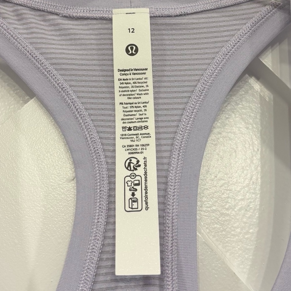 NWT Lululemon Swiftly Tech Racerback Tank Top *Race In Lavender Frost Size 12 - Picture 5 of 6